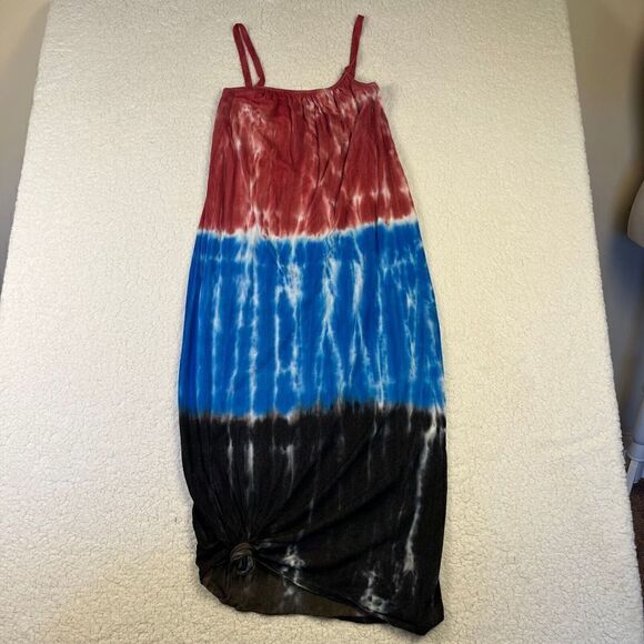 Women ZARA TIE DYE BLOGGERS FAV MAXI Slip DRESS Small Red Blue Beach - Picture 3 of 9